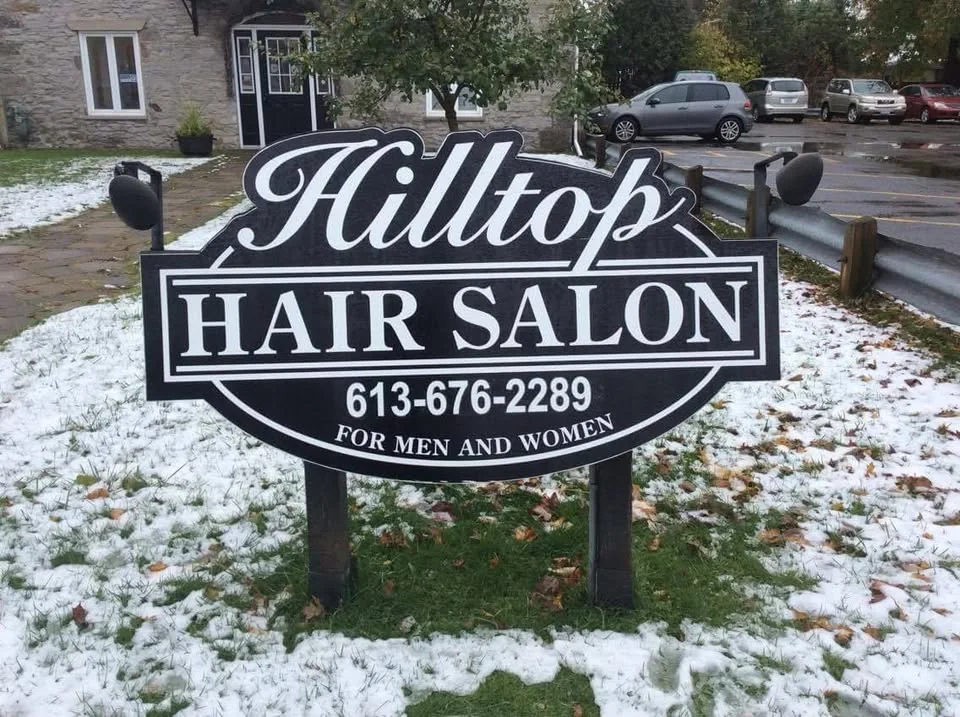 The Hilltop Hair Salon sign on Main Street East in Vankleek Hill